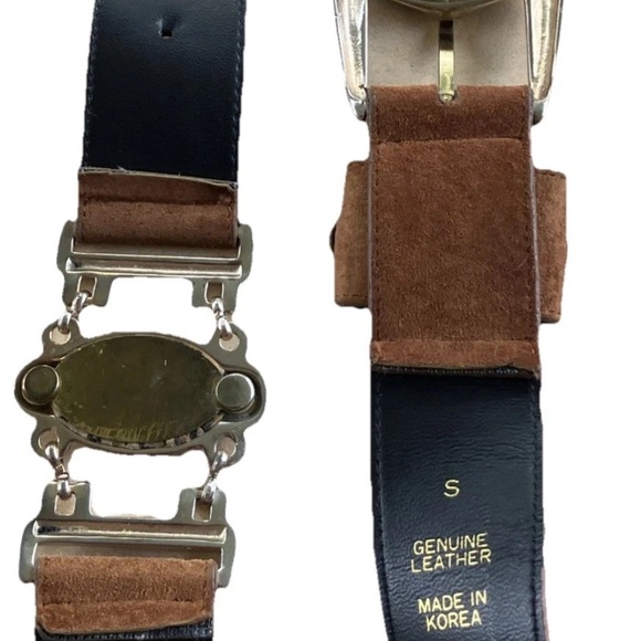 Genuine Leather Belt With Gold Buckle And Gold/ Leopard Decor Ornaments Size S - Picture 8 of 8